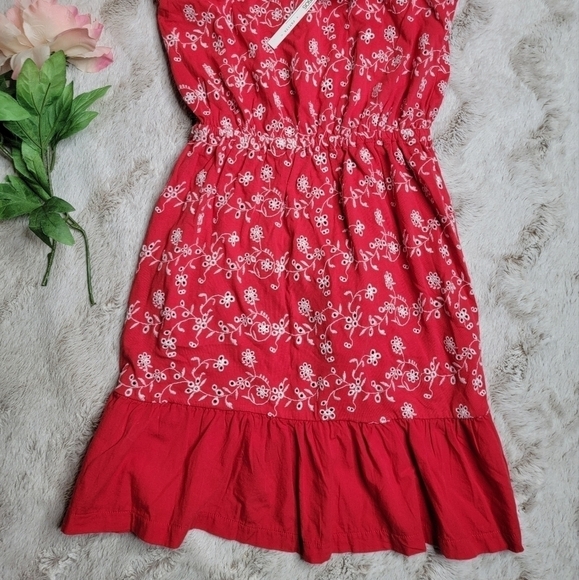 Asos Cotton Red White Eyelet Embroidered Ruffle Bottom New Dress Size 00 - Picture 4 of 13
